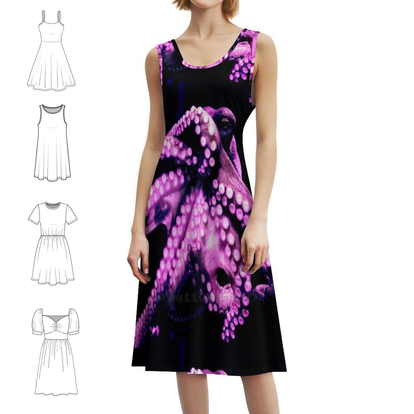Women Fashion Gown - Octopus Tentacle Arms Purple Boho Chic