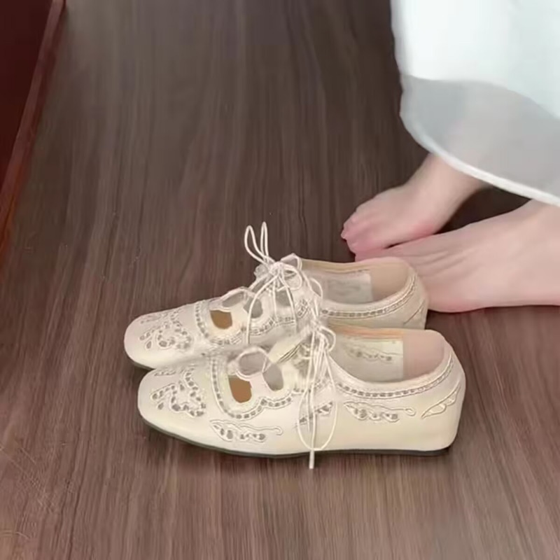 Women'S Fashion Spring Summer 2026 - French Lace-Up 2026 Spring Square Toe