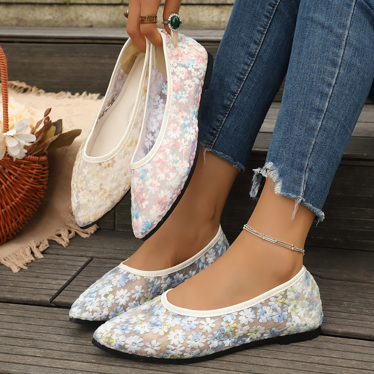 Women'S Fashion Walking Shoes - Summer Elegant Flower Low Heel Casual