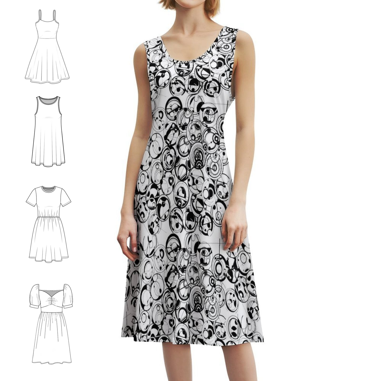 Women Fashion Gown - Circular Calligraphy Boho Chic Dress Elegant