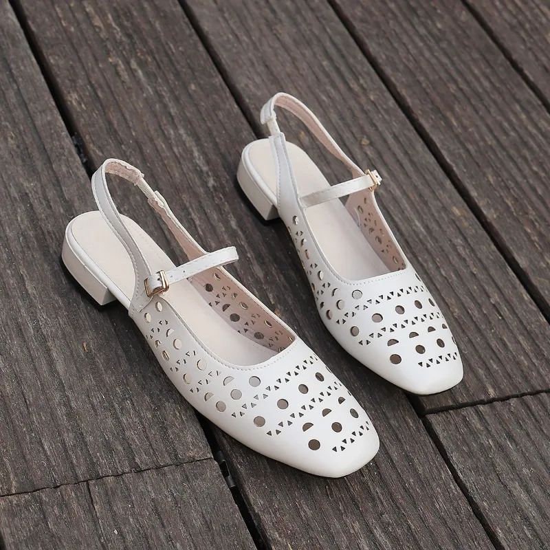 Women Fashion Outfits - Women Square Toe Geometric Cutout Slingback