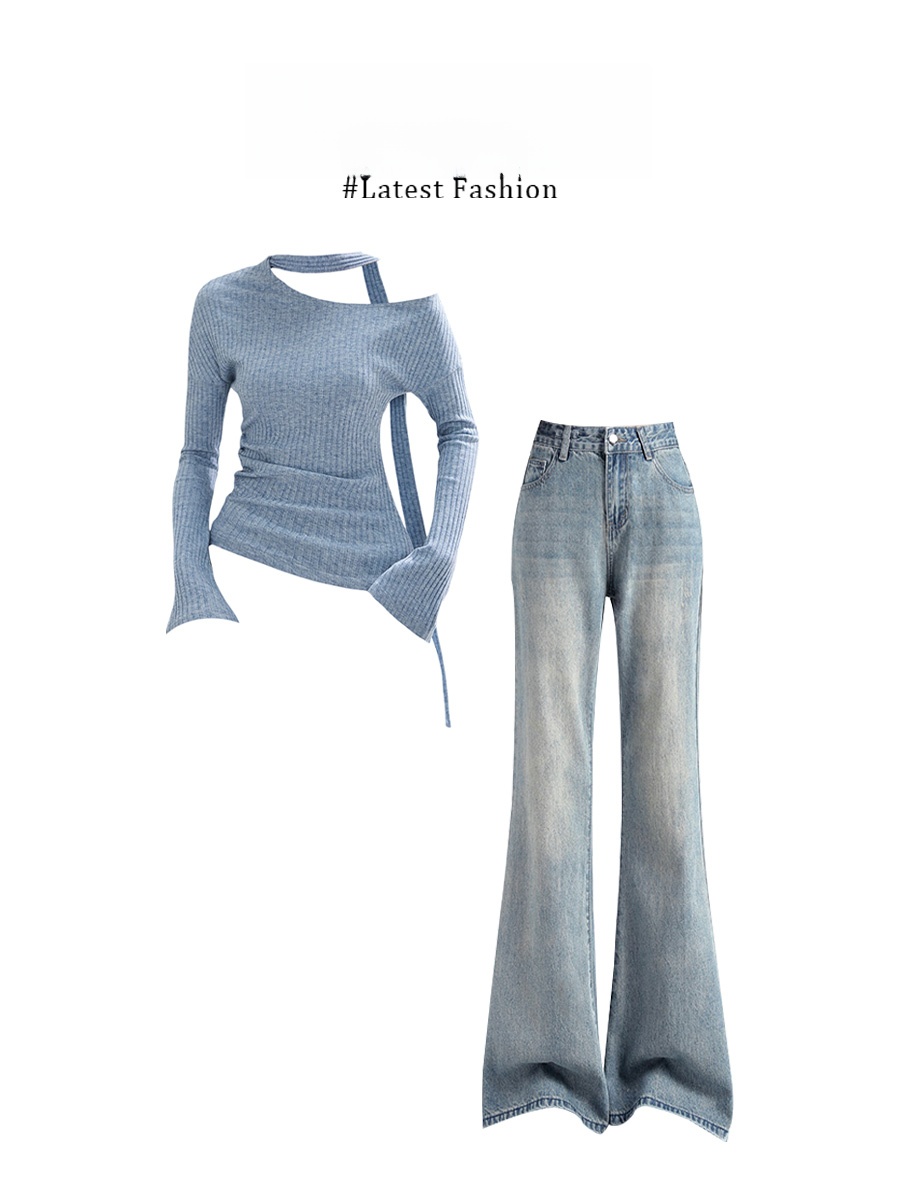 Women Fashion Jeans Top - Korean Style Knitted off Shoulder Top