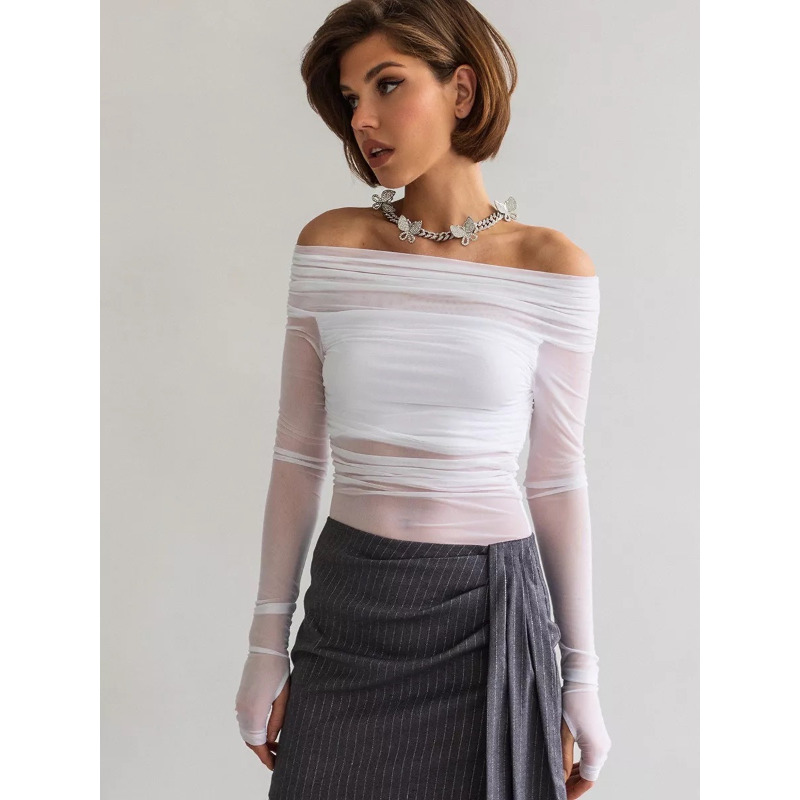 Women  Mesh Off Shoulder Top S - Women Fashion Outfits recensione e prezzo