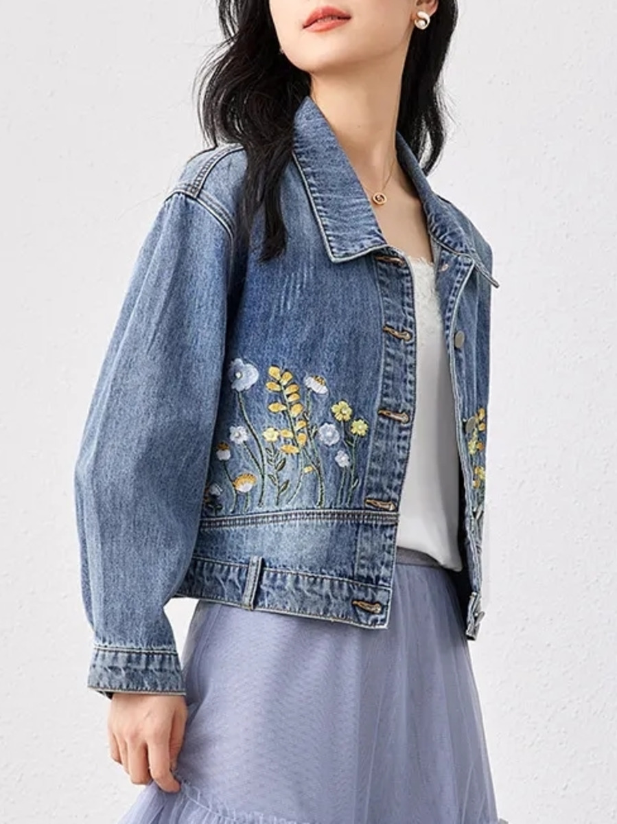 Floral Embroidered Denim Short - Women Fashion Jeans Top recensione e prezzo