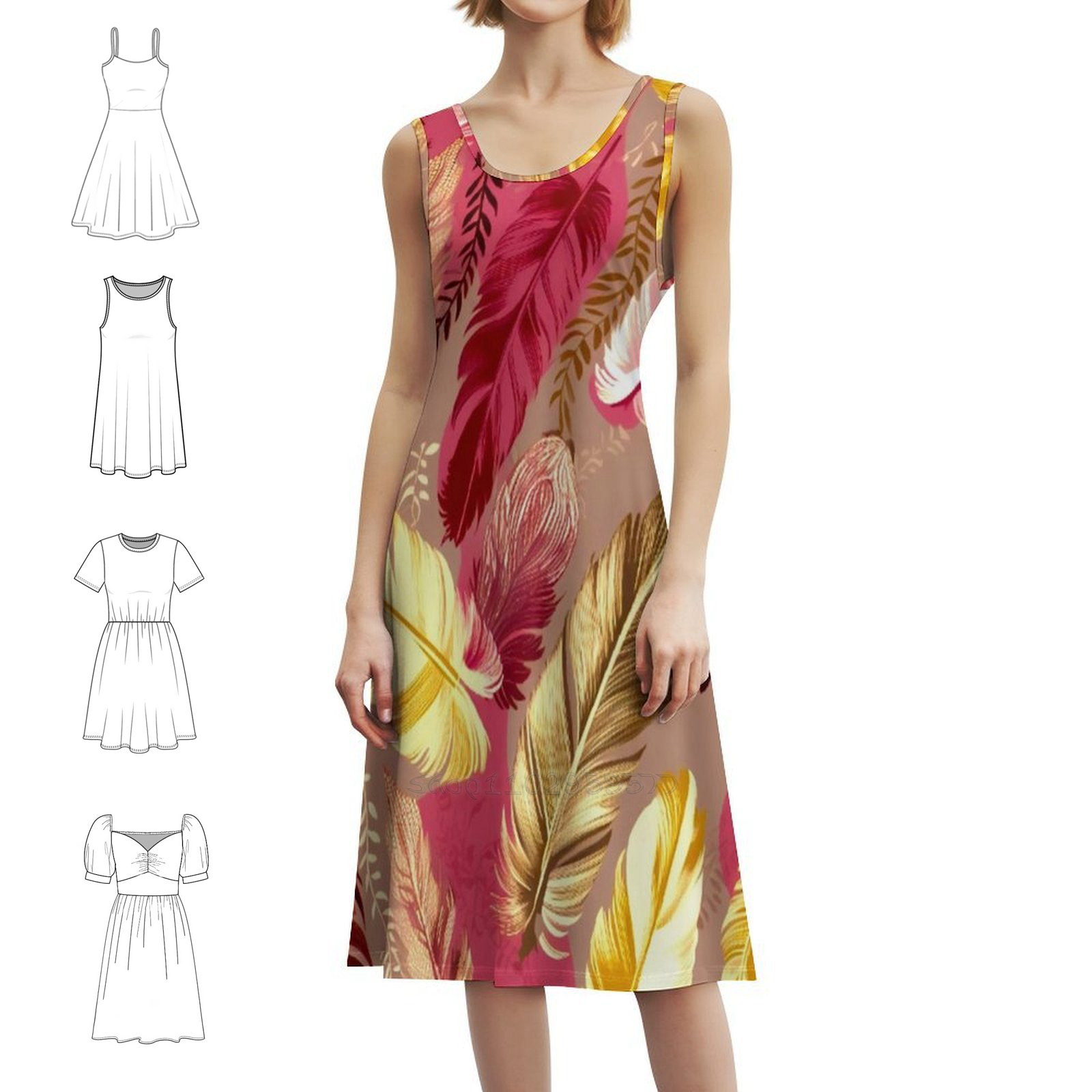 Feathers-Fuchsia Olive Green B - Women Fashion Gown recensione e prezzo