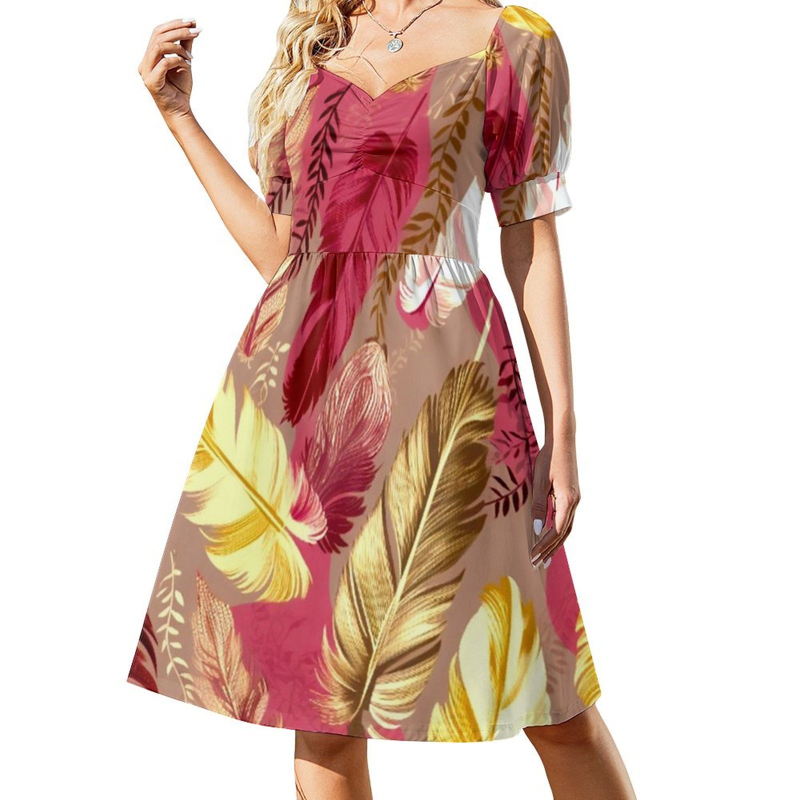 Feathers-Fuchsia Olive Green B - Women Fashion Gown recensione e prezzo