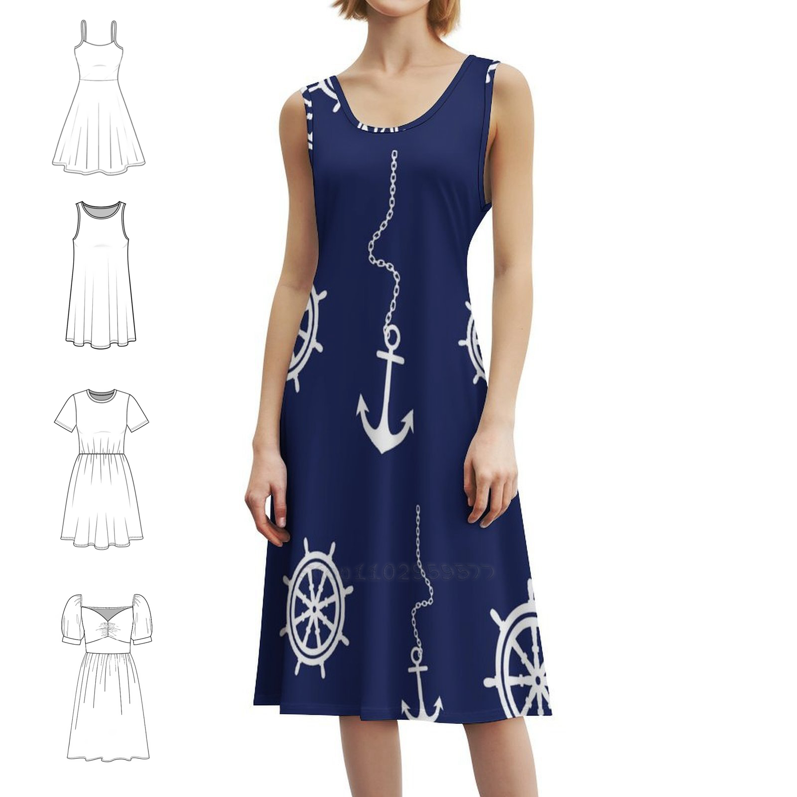 Pattern-Navy And White Anchors - Women Fashion Gown recensione e prezzo