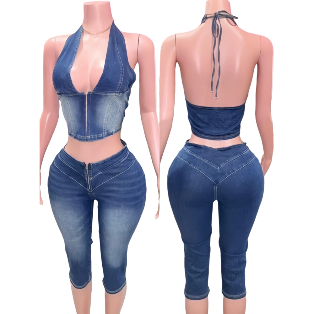 HLJ&GG Blue Fashion Denim Halt - Women Fashion Jeans Top recensione e prezzo