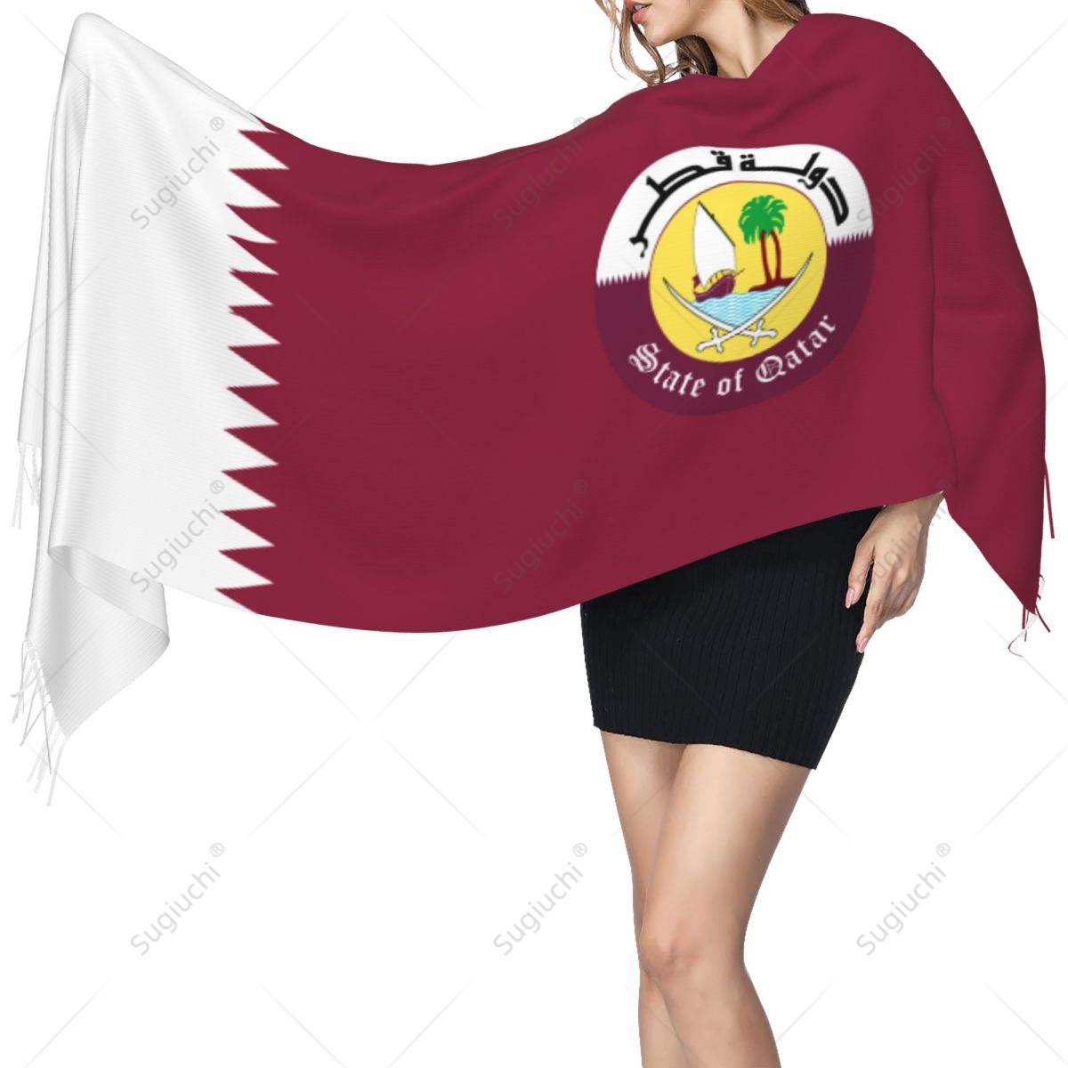 Qatar Emblem Flag Scarf Pashmi - Women Fashion Qatar recensione e prezzo