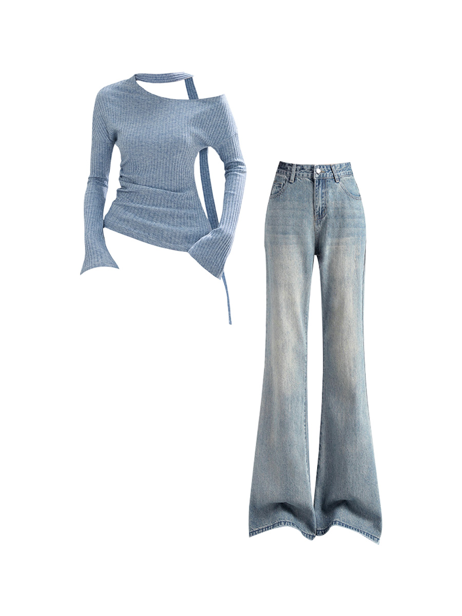 Korean Style Knitted off Shoul - Women Fashion Jeans Top recensione e prezzo